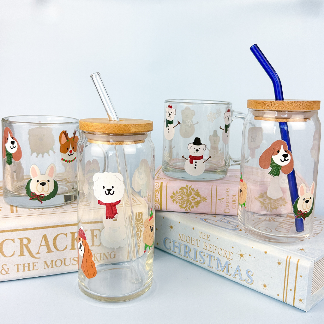 Snow Pups Glass Mug - 13oz